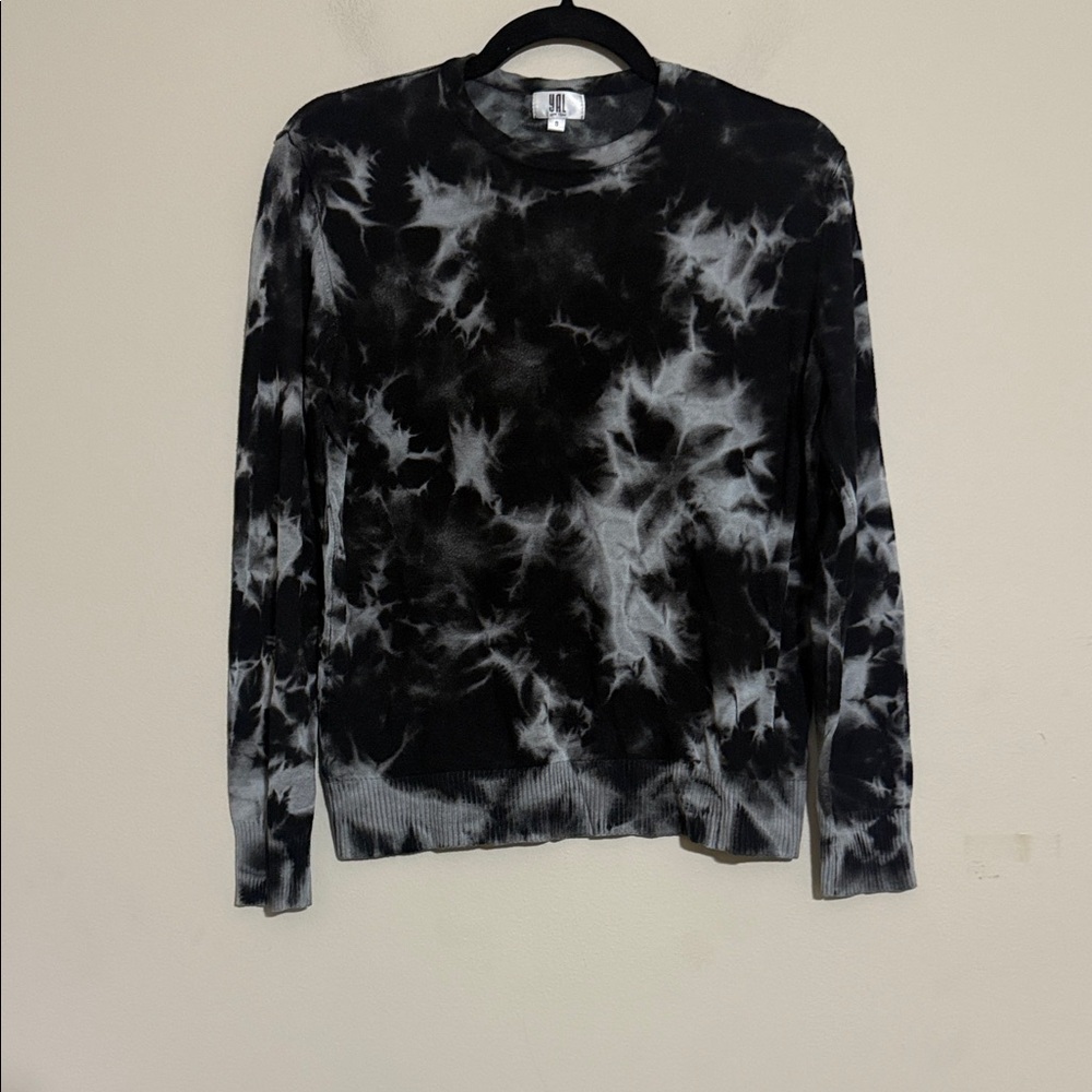 Yal Black and White Tie-Dye Long Sleeve Sweatshirt top pullover casual soft Y2K